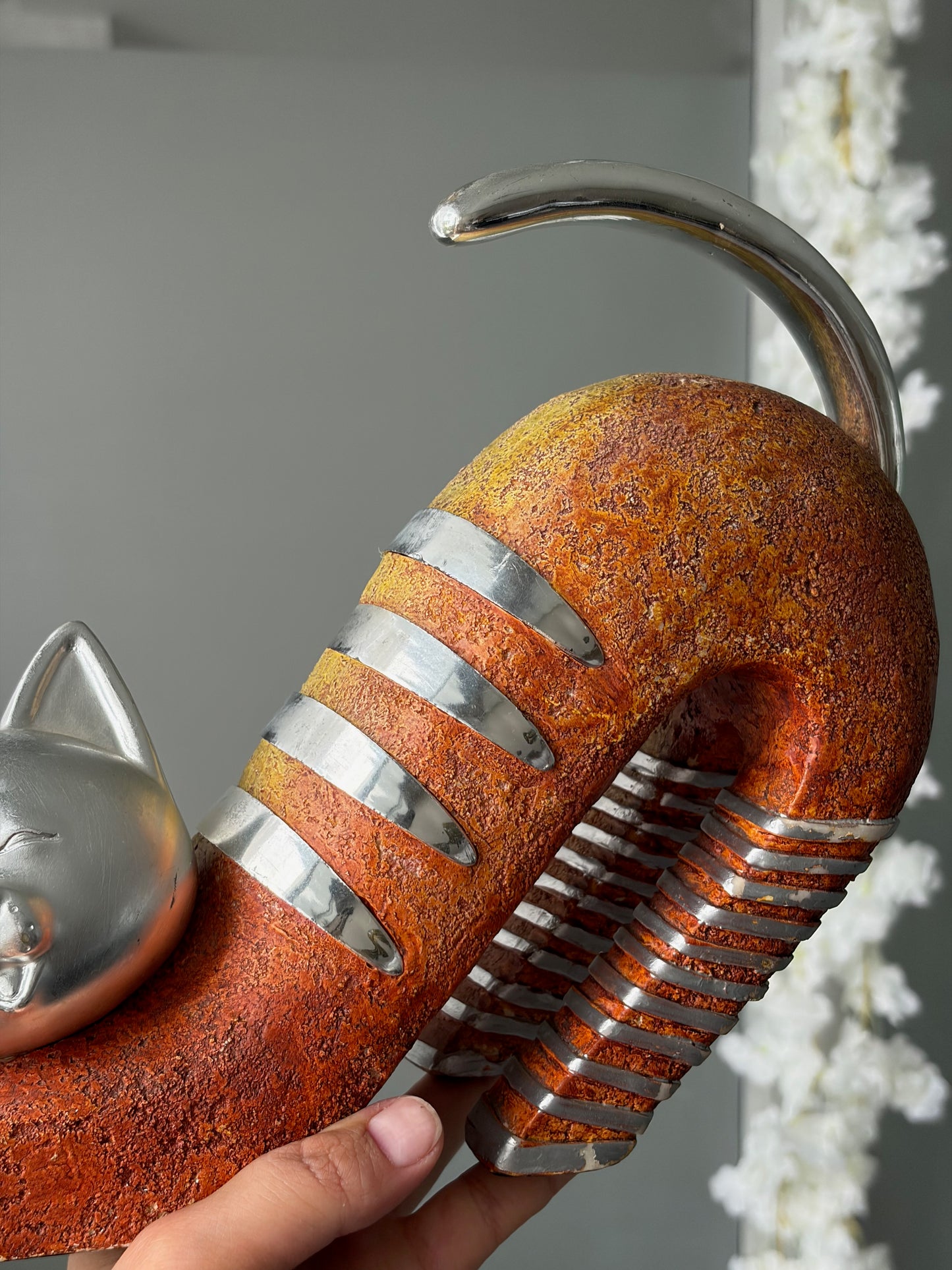 SCULPTURE CHAT VINTAGE | TERRACOTTA & ARGENT
