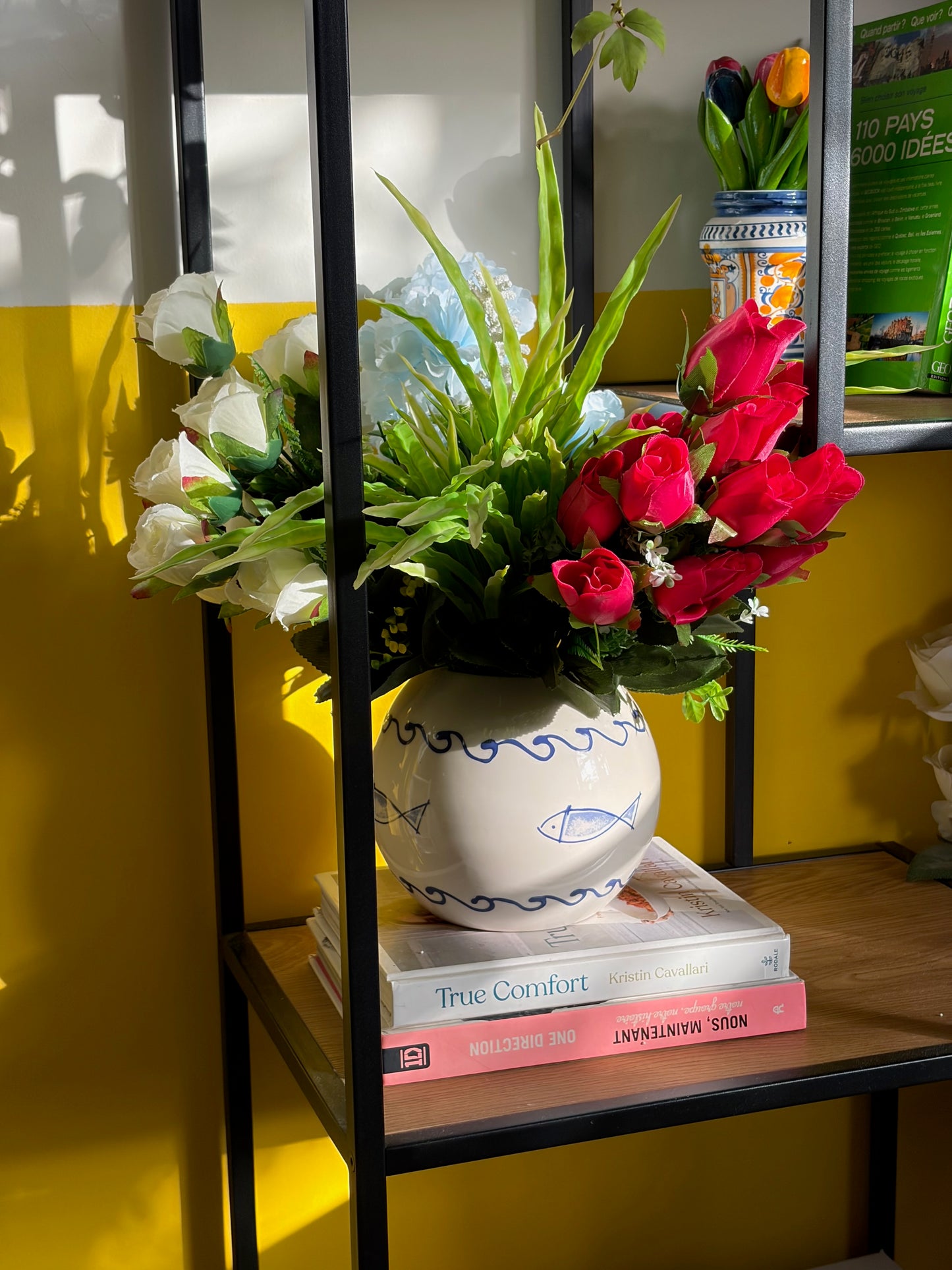 VASE VINTAGE ROND | POISSONS & VAGUES BLEUES 🌊