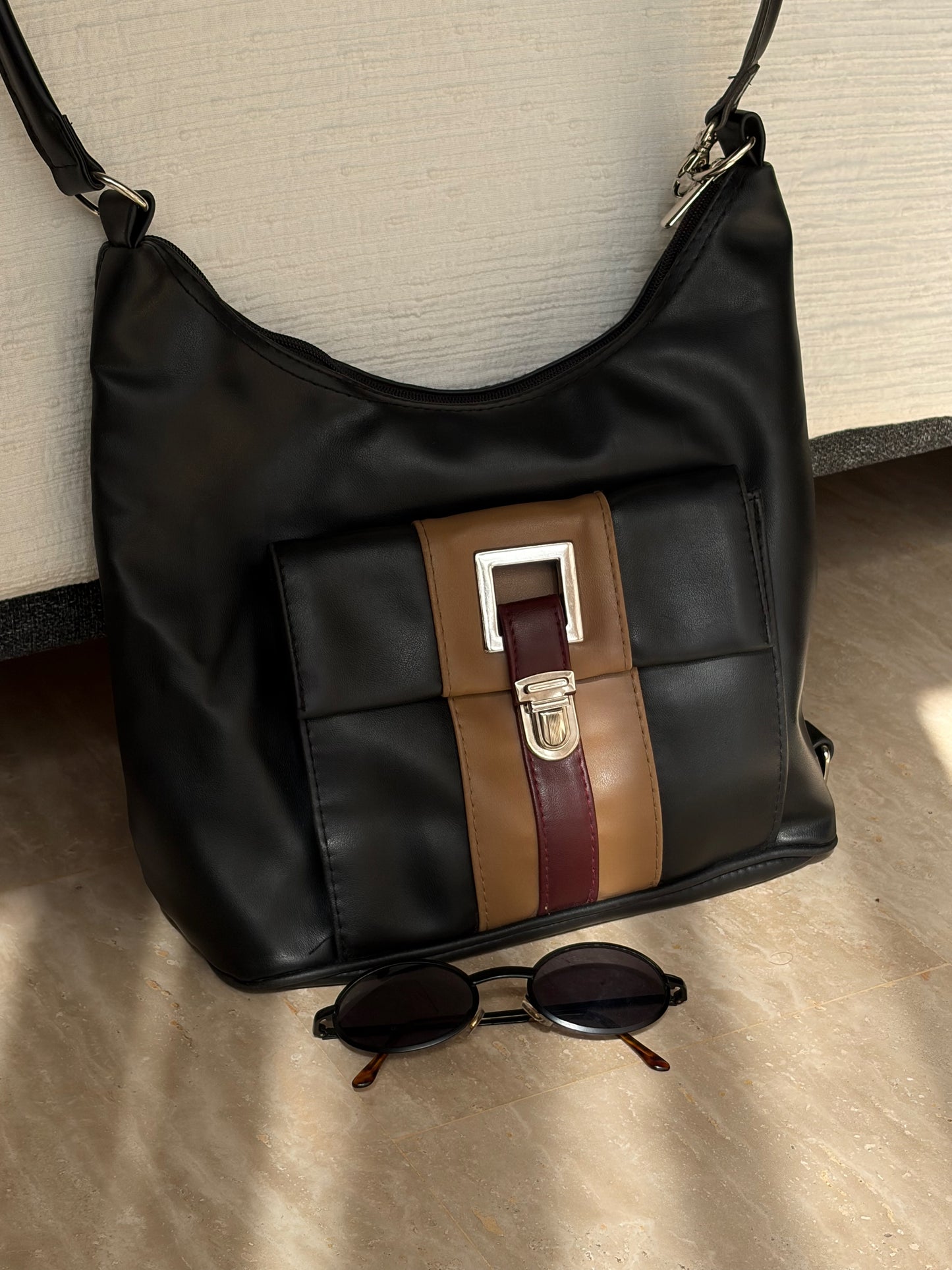 SAC HOBO NOIR VINTAGE | POCHE COLORBLOCK