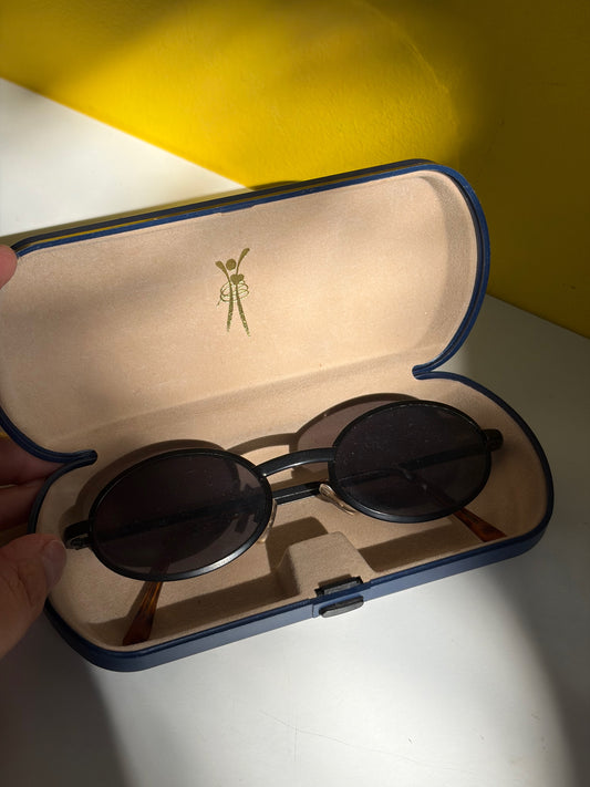 Étui à lunettes vintage bleu marine