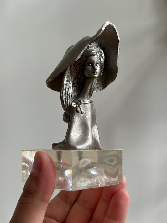 FIGURINE BUSTE FEMME AU CHAPEAU MÉTAL ARGENTÉ | VINTAGE