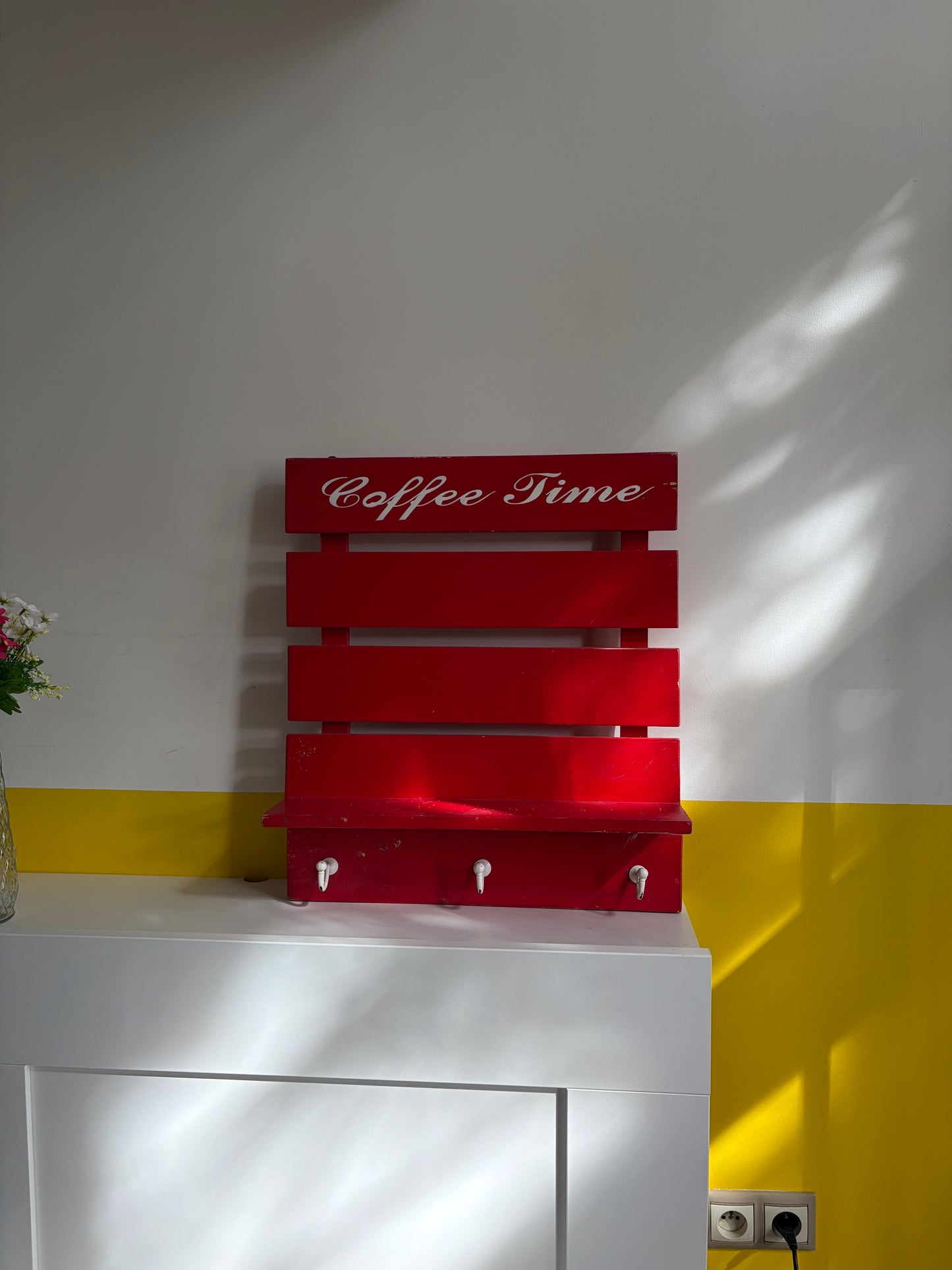 ÉTAGÈRE MURALE BOIS ROUGE "COFFEE TIME" | VINTAGE ☕❤️
