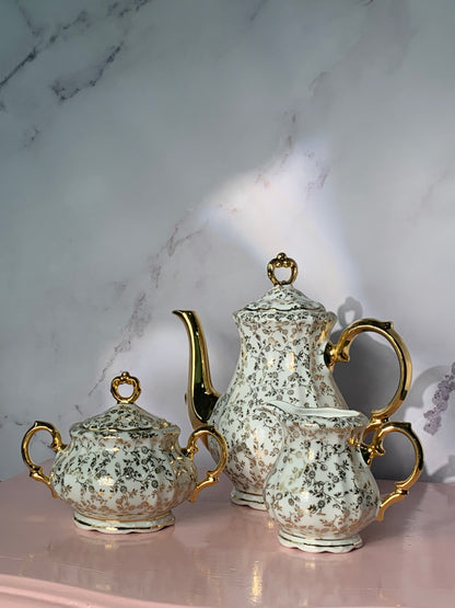 SERVICE À THÉ FLEURI DORÉ VINTAGE ✨