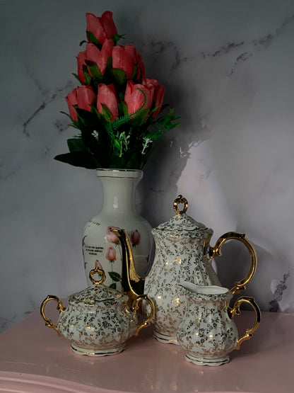 SERVICE À THÉ FLEURI DORÉ VINTAGE ✨