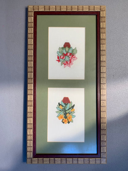 DUO CADRES BOTANIQUES BRODÉS VINTAGE 🌺