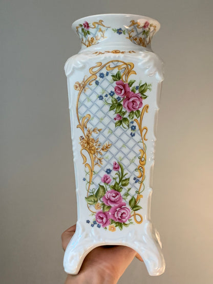 VASE ROSES PIEDS SCULPTÉS VINTAGE 🌹