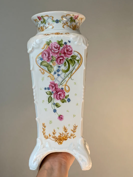 VASE ROSES PIEDS SCULPTÉS VINTAGE 🌹