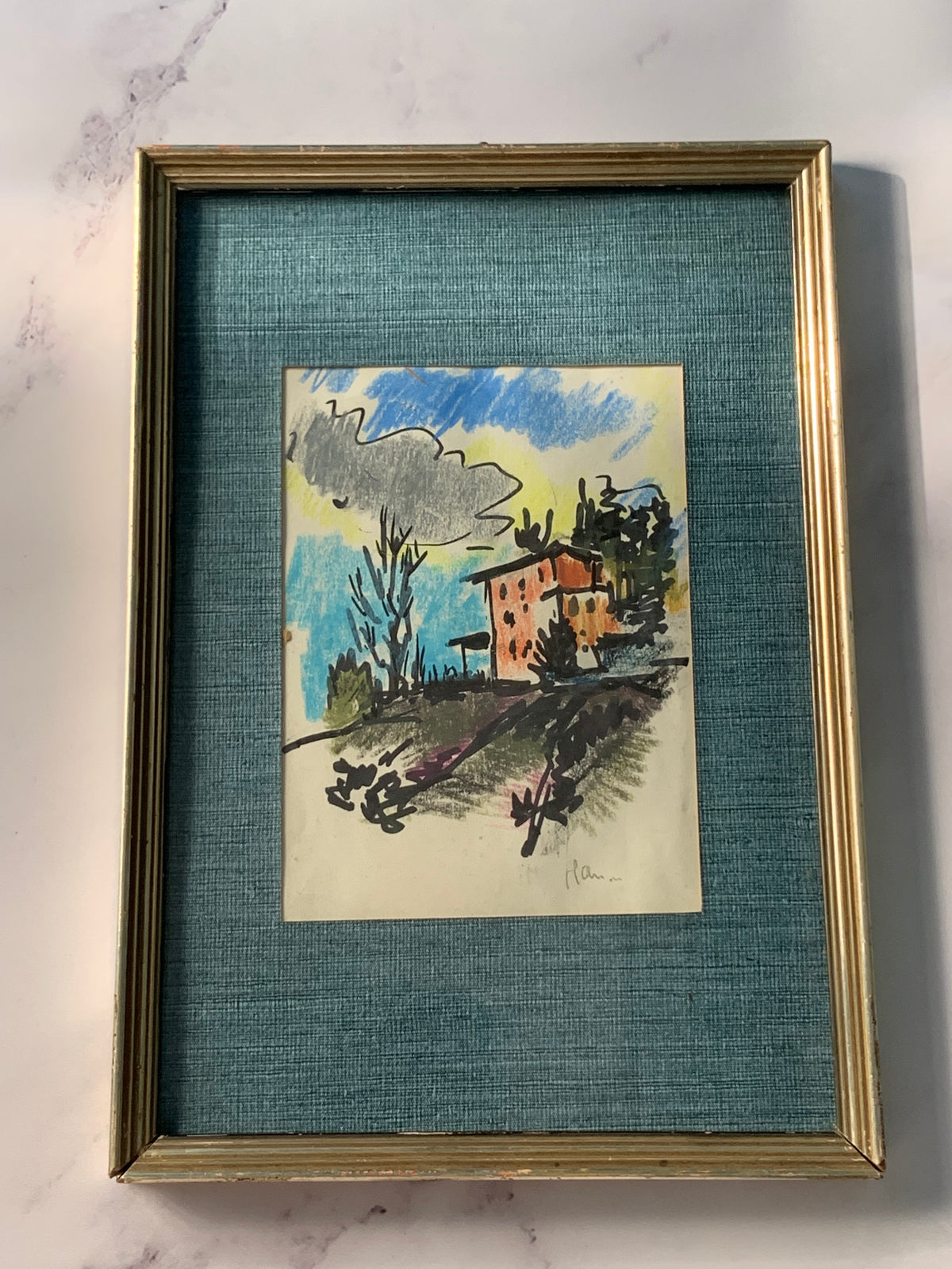 ESQUISSE ENCADRÉE MAISON DE CAMPAGNE VINTAGE 🎨