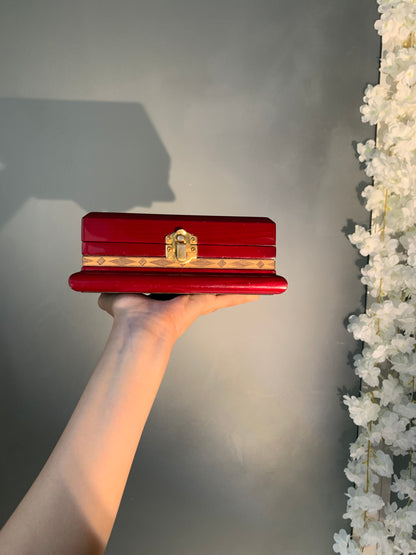COFFRET À BIJOUX LAQUÉ ROUGE VINTAGE 🗝️