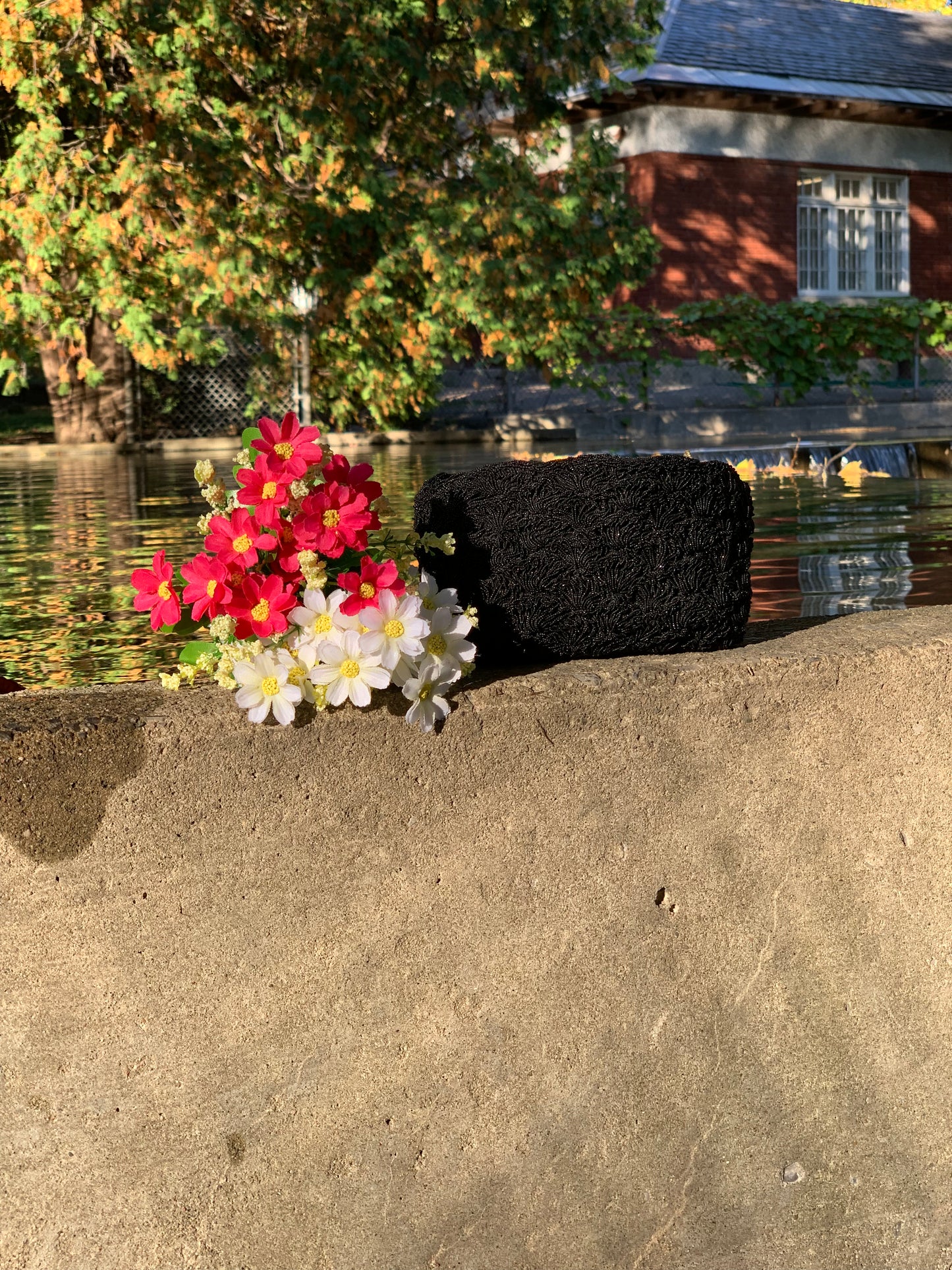 Bourse brodée noire