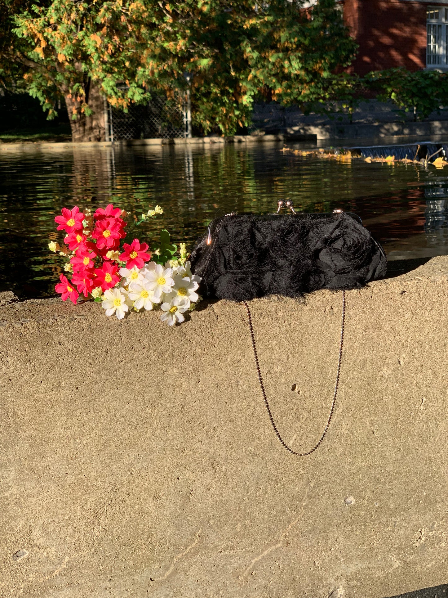 Bourse noire brodée