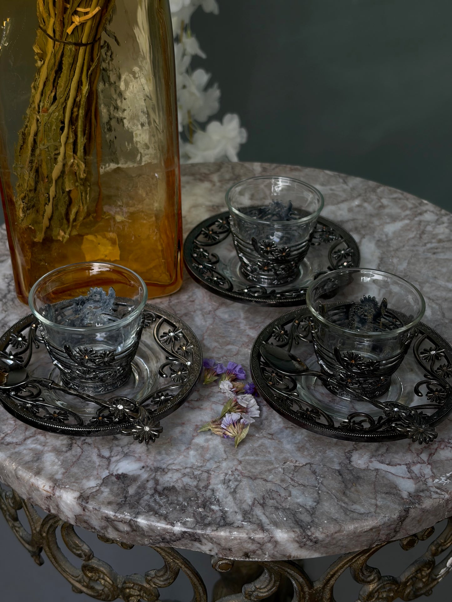 SET 3 TASSES VINTAGE | SUPPORTS FILIGRANE NOIR ☕🖤
