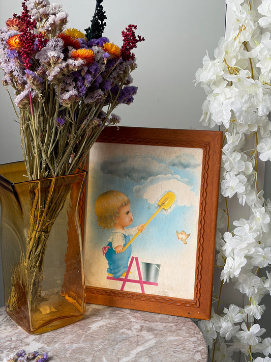 CADRE VINTAGE | ILLUSTRATION ENFANT & NUAGES 🌥️🐦