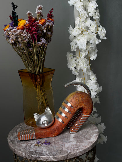 SCULPTURE CHAT VINTAGE | TERRACOTTA & ARGENT