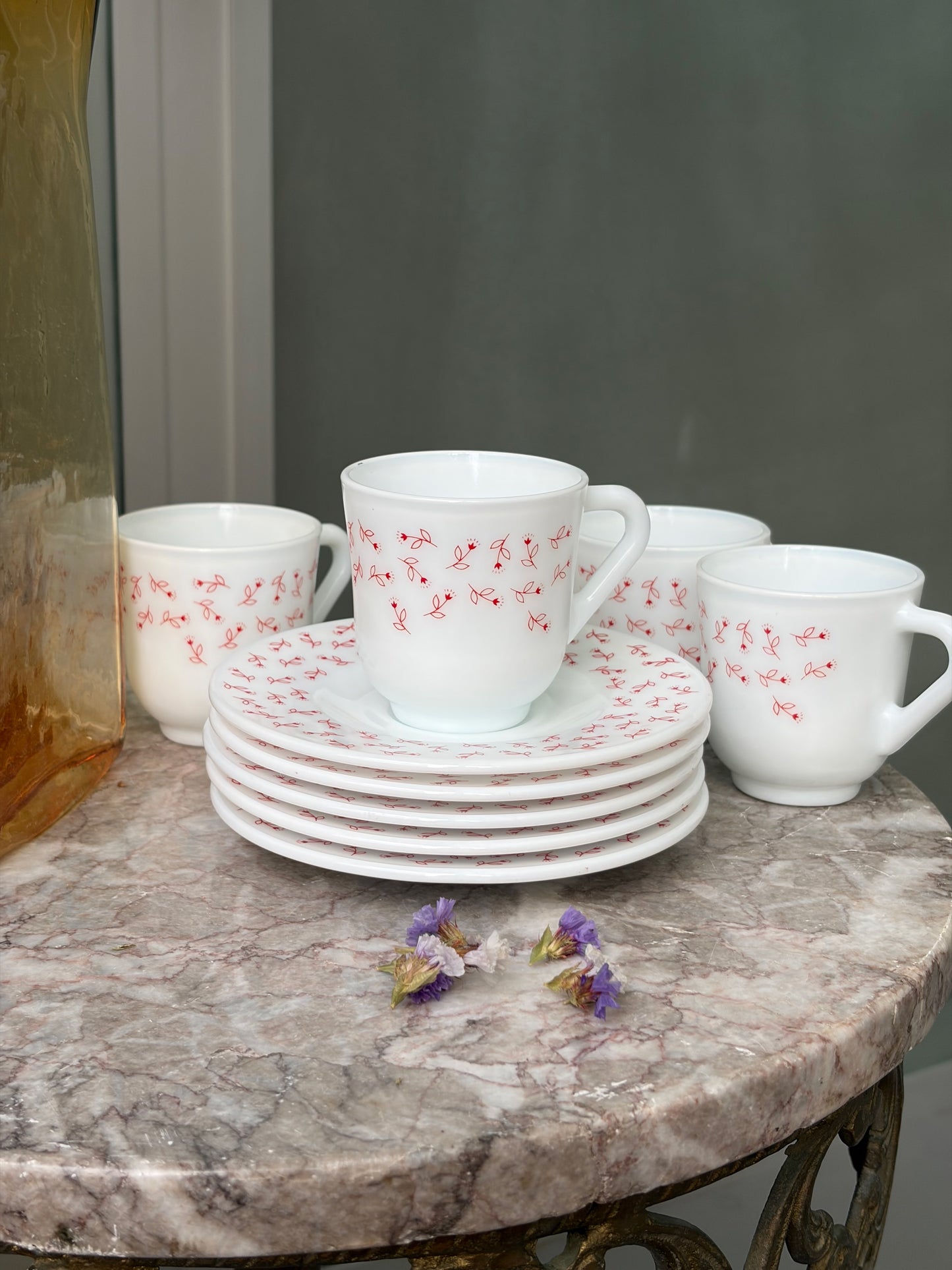 SET TASSES & SOUS-TASSES VINTAGE | FLEURS ROUGES 🌸☕