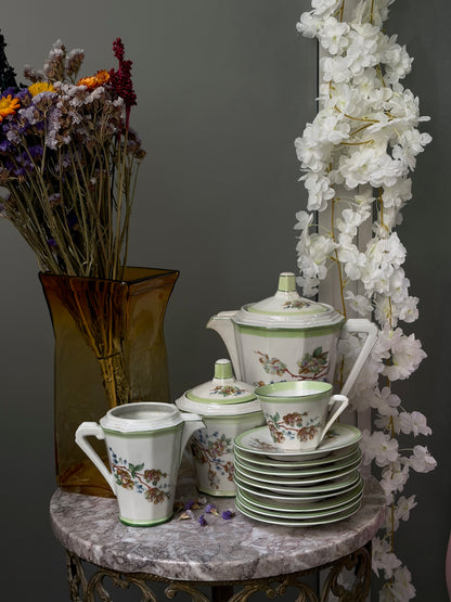 SERVICE À CAFÉ VINTAGE | LISERÉ VERT & FLEURS DE POMMIER