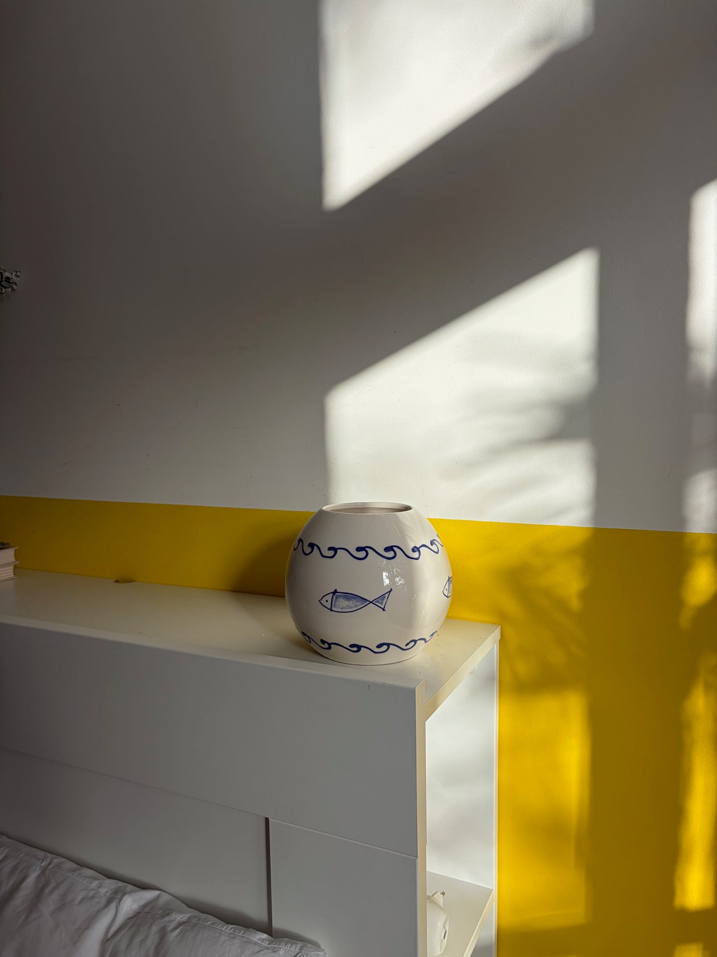 VASE VINTAGE ROND | POISSONS & VAGUES BLEUES 🌊