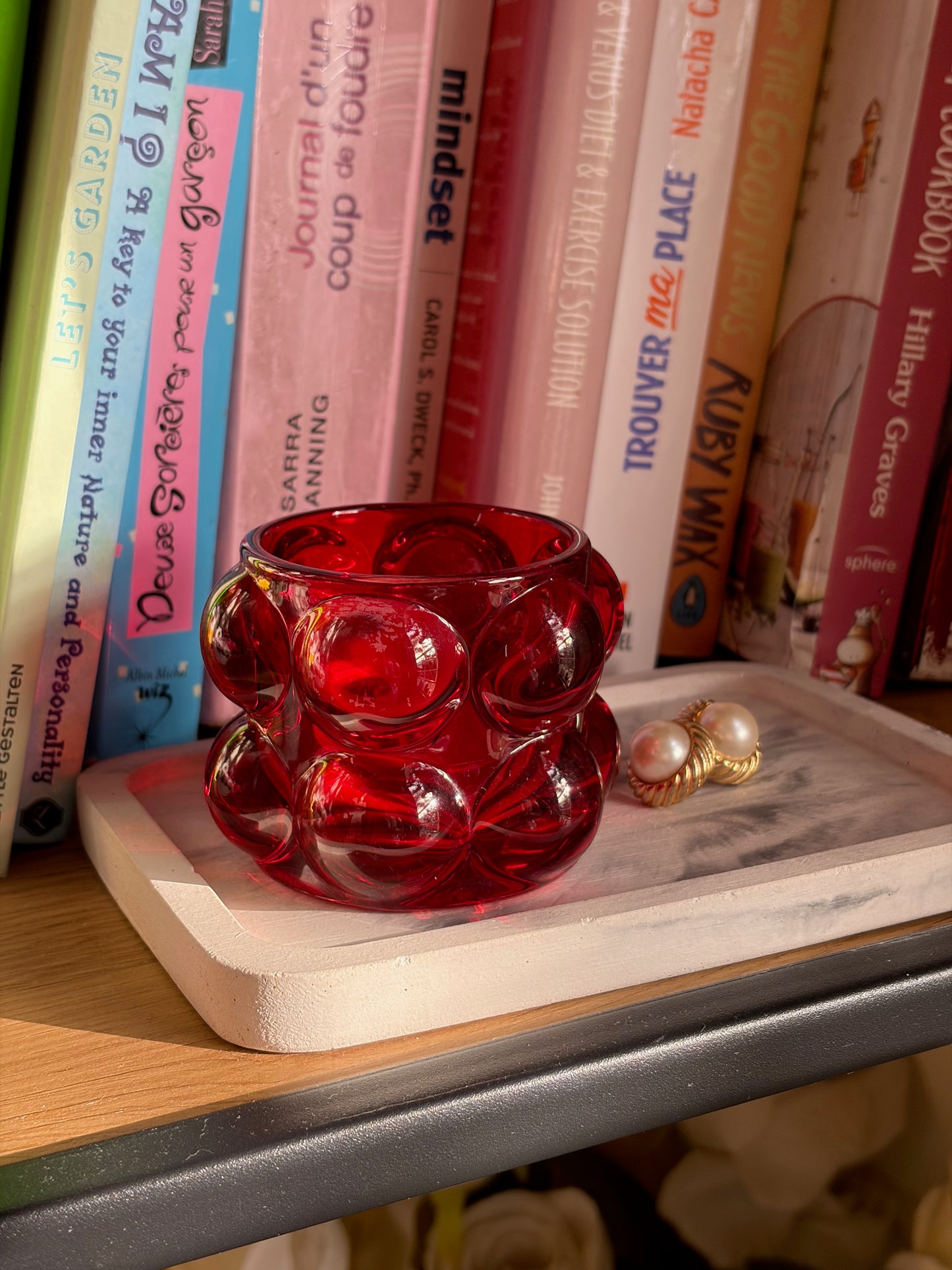 COUPELLE VINTAGE EN VERRE ROUGE SCULPTÉ ❤️🕯️