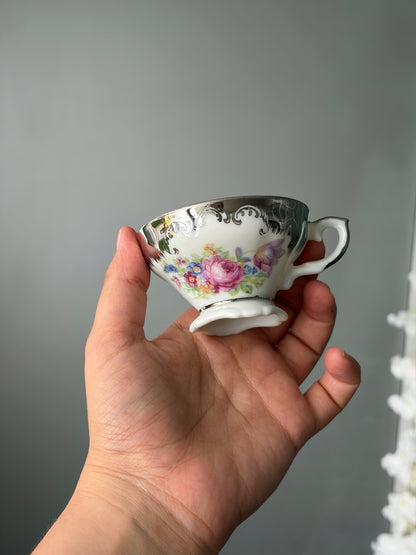 SET TASSES & SOUS-TASSES VINTAGE | ROSES ARGENTÉES