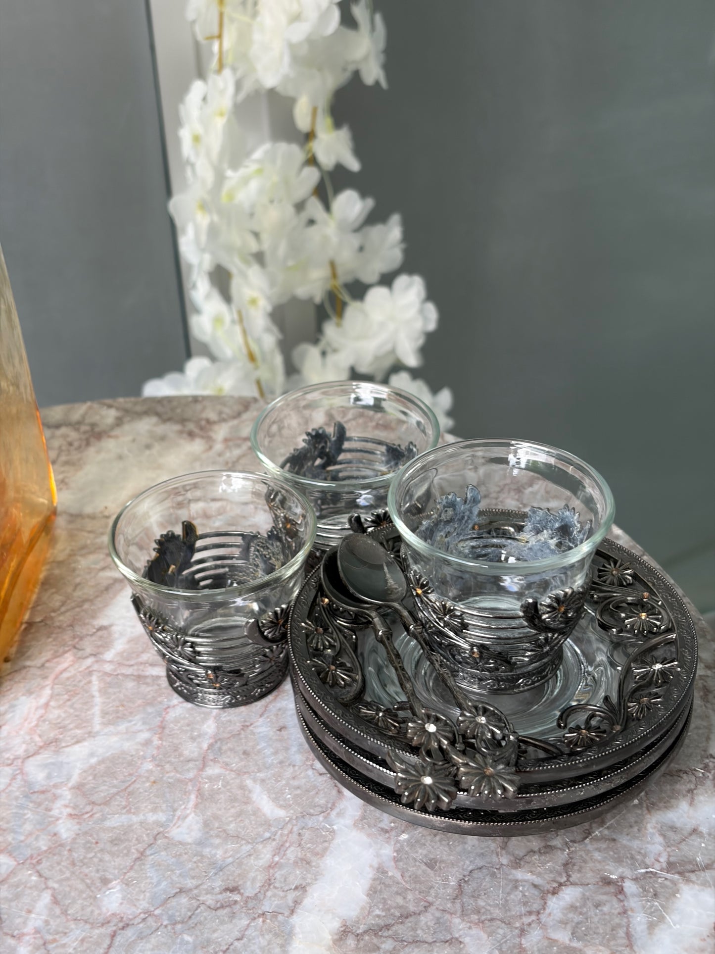 SET 3 TASSES VINTAGE | SUPPORTS FILIGRANE NOIR ☕🖤