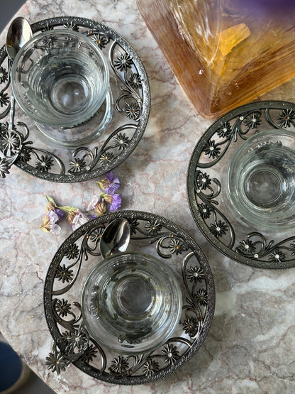 SET 3 TASSES VINTAGE | SUPPORTS FILIGRANE NOIR ☕🖤