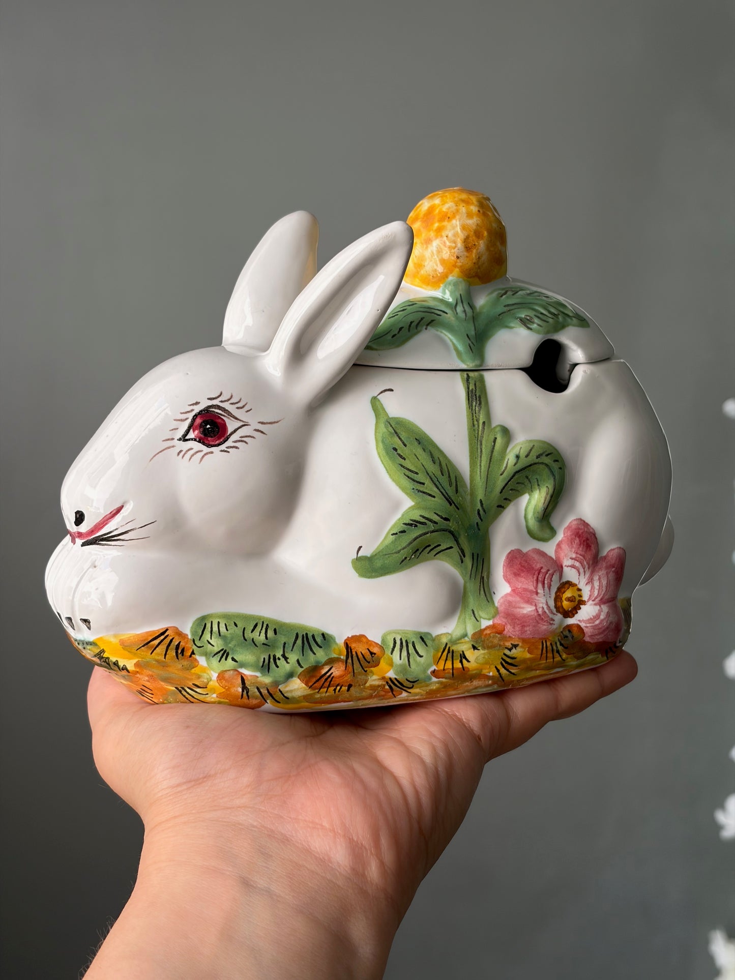 BOÎTE LAPIN VINTAGE EN CÉRAMIQUE PEINTE 🐰🌸