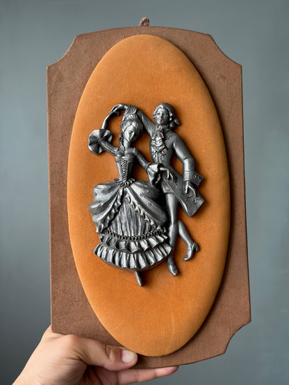 TABLEAU EN RELIEF VINTAGE | COUPLE DE DANSEURS ÉTAIN 💃🕺