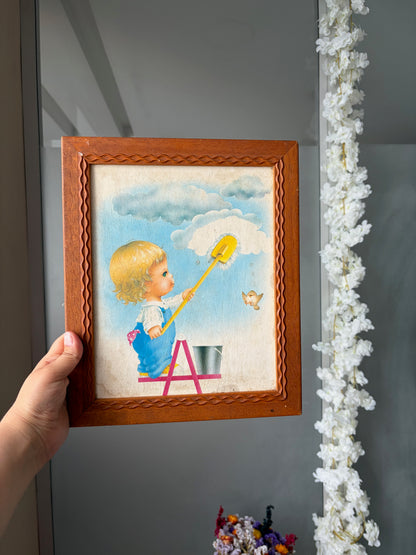 CADRE VINTAGE | ILLUSTRATION ENFANT & NUAGES 🌥️🐦