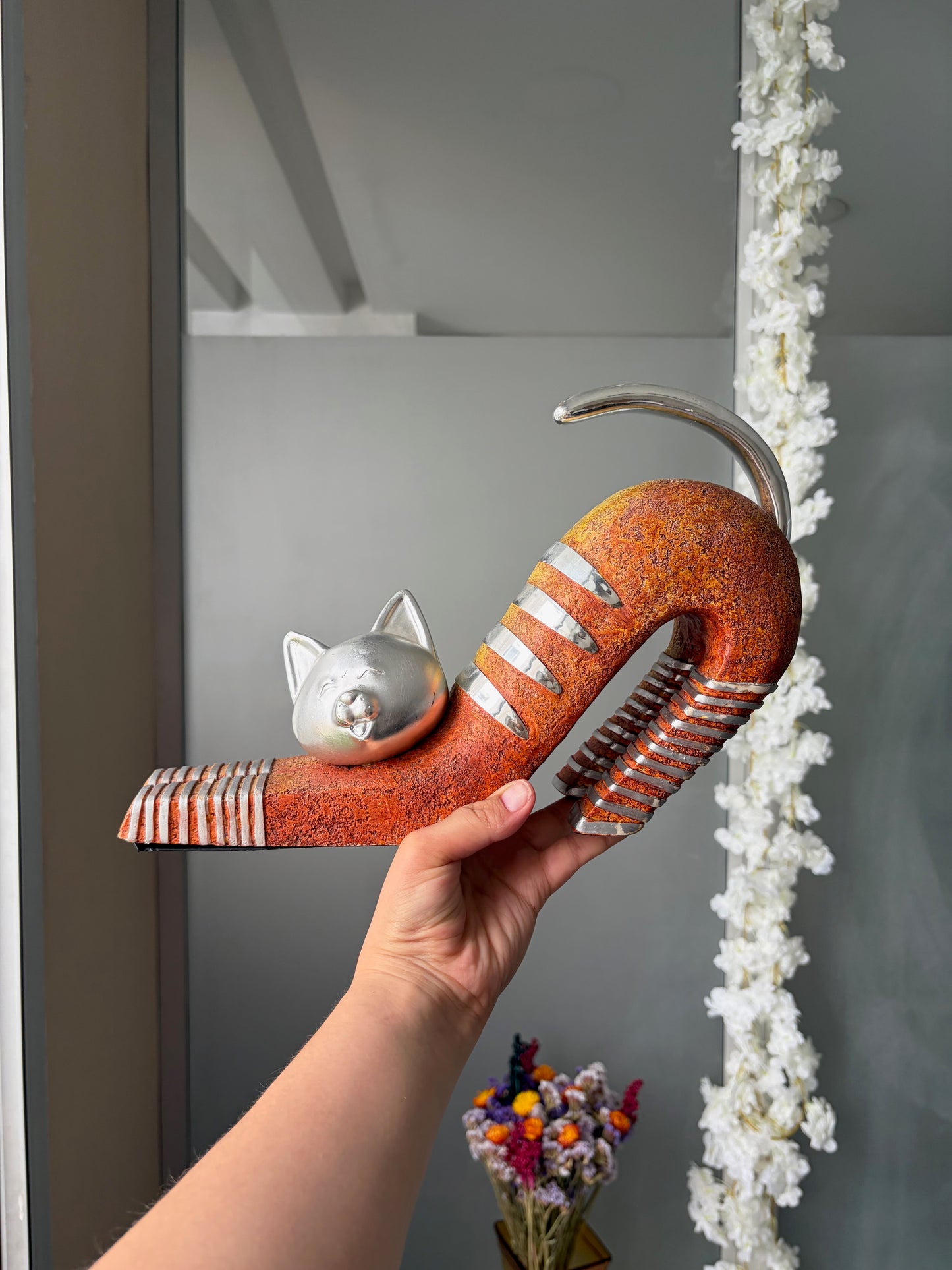 SCULPTURE CHAT VINTAGE | TERRACOTTA & ARGENT