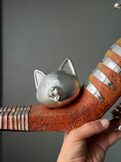 SCULPTURE CHAT VINTAGE | TERRACOTTA & ARGENT