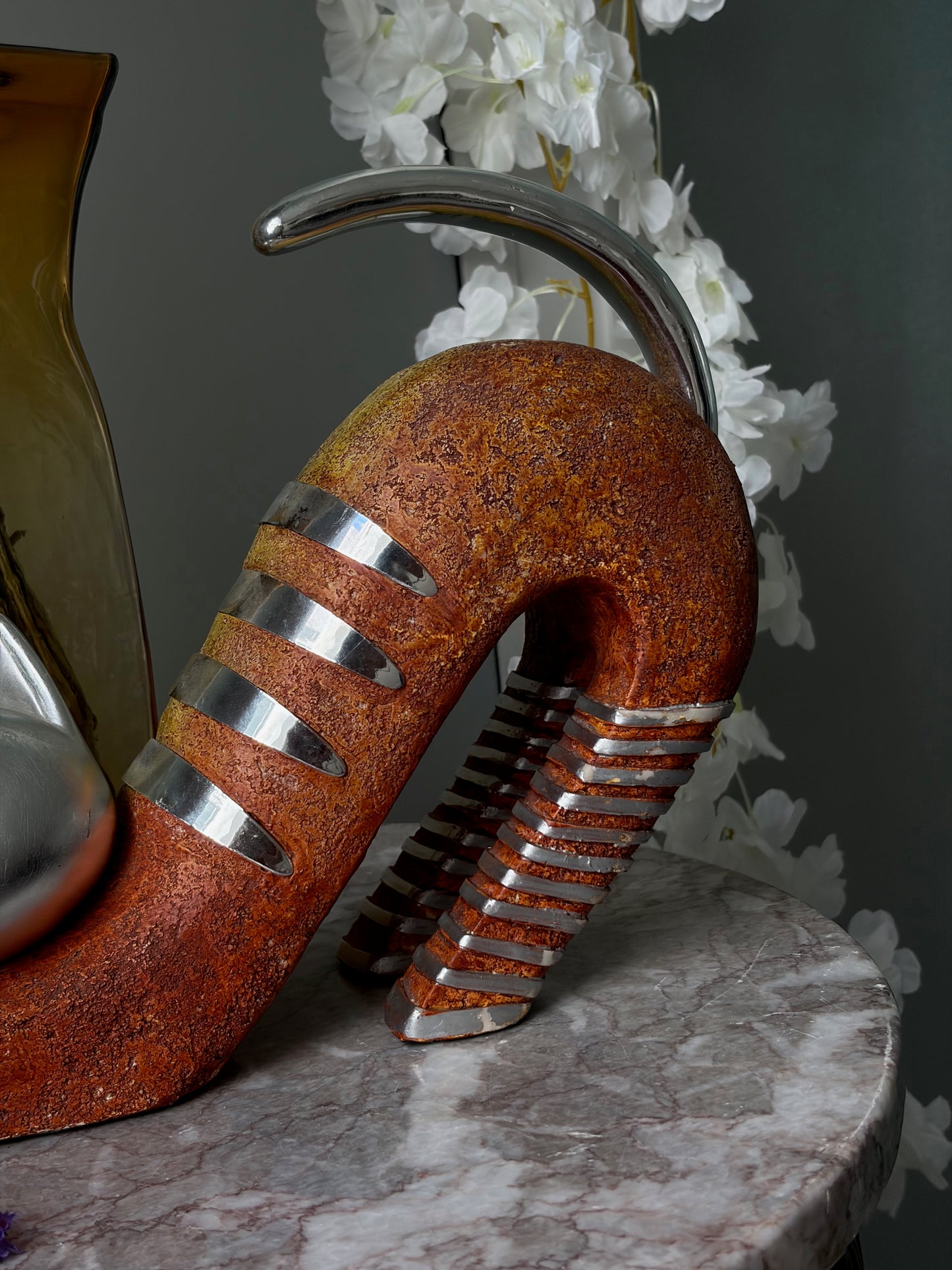SCULPTURE CHAT VINTAGE | TERRACOTTA & ARGENT