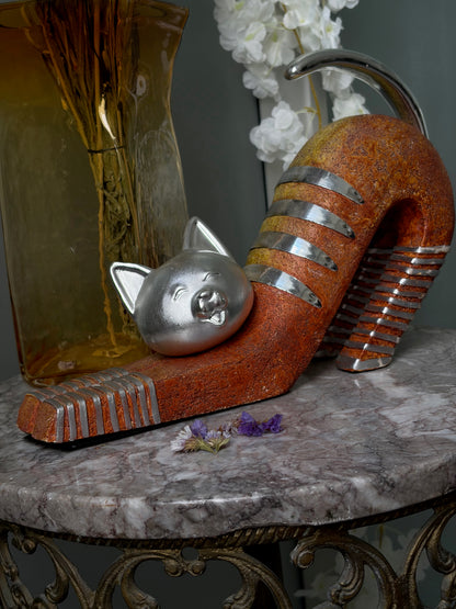 SCULPTURE CHAT VINTAGE | TERRACOTTA & ARGENT