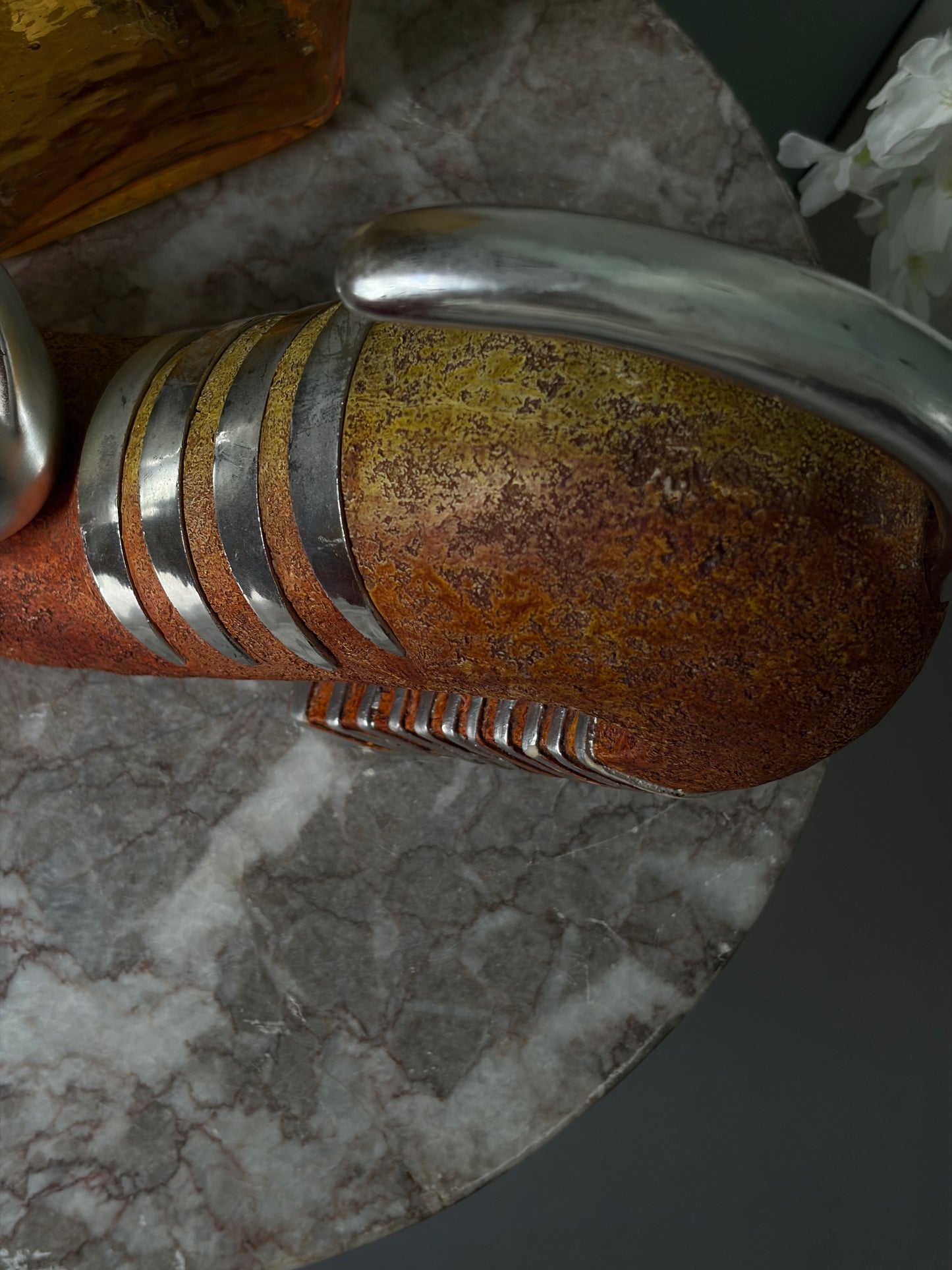 SCULPTURE CHAT VINTAGE | TERRACOTTA & ARGENT