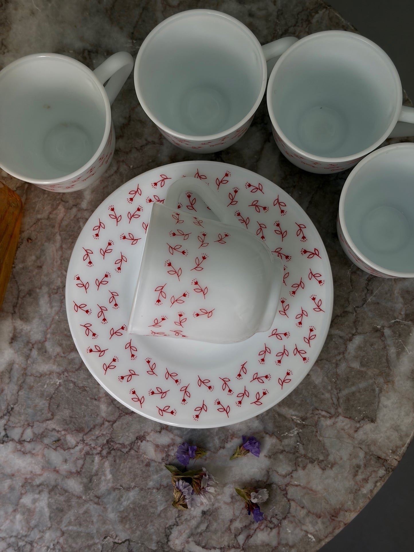 SET TASSES & SOUS-TASSES VINTAGE | FLEURS ROUGES 🌸☕