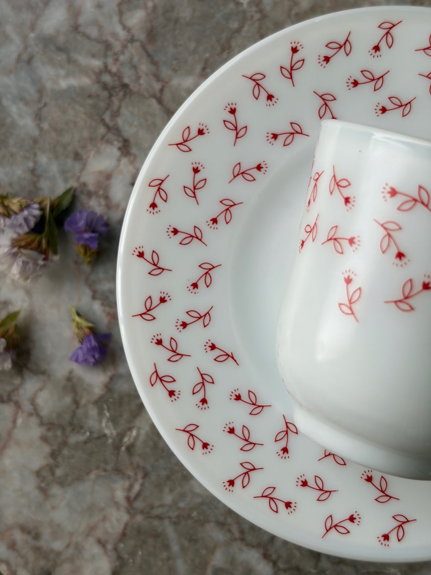 SET TASSES & SOUS-TASSES VINTAGE | FLEURS ROUGES 🌸☕