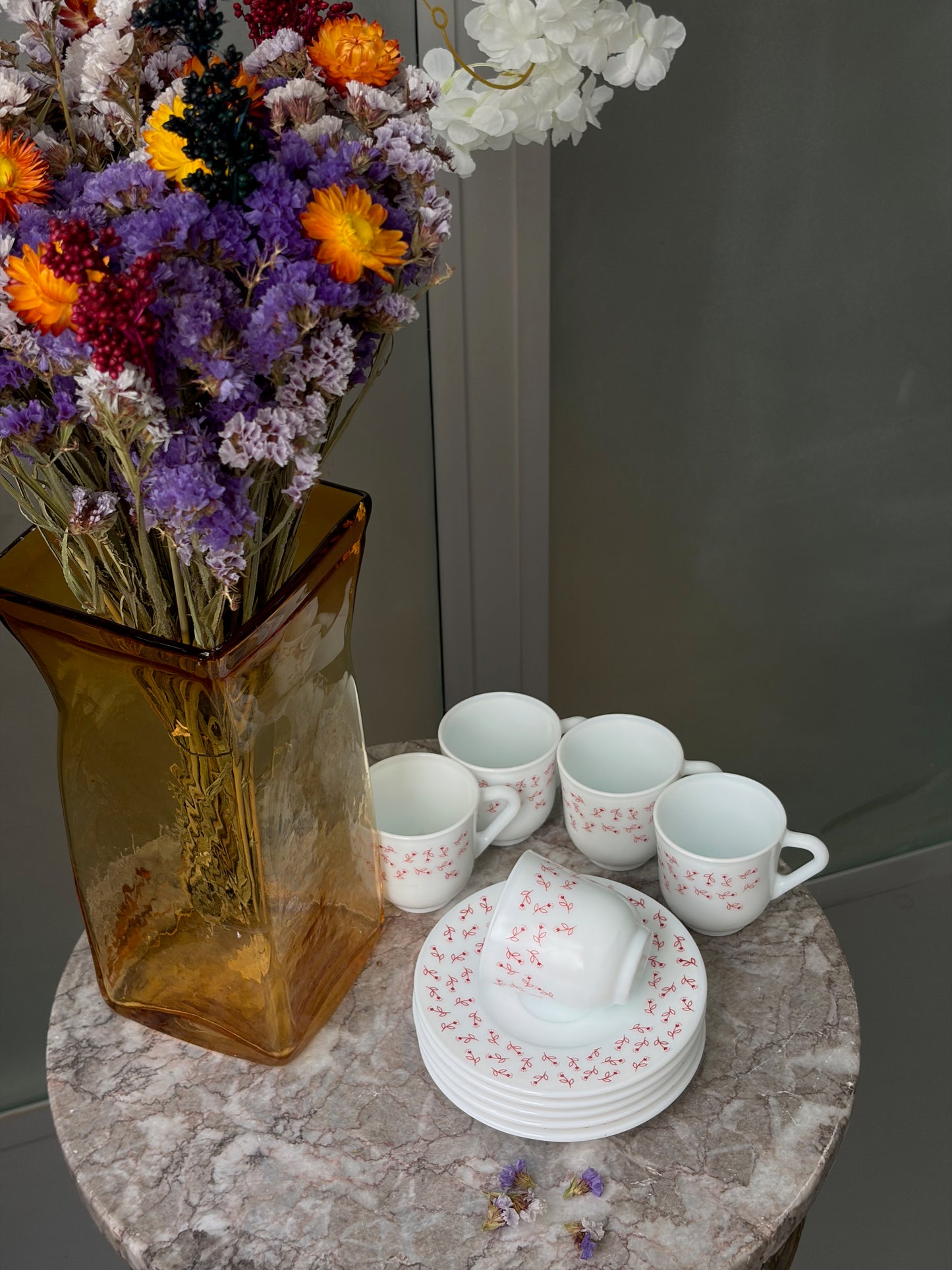SET TASSES & SOUS-TASSES VINTAGE | FLEURS ROUGES 🌸☕