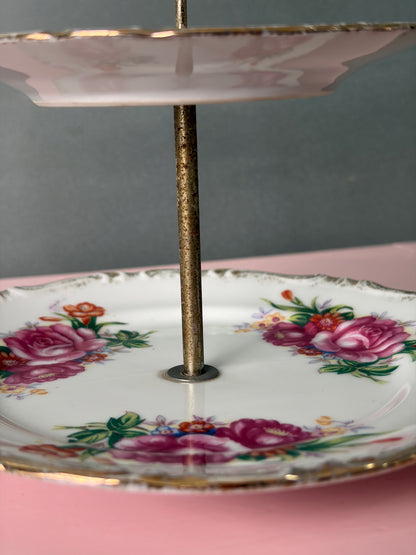 PRÉSENTOIR 2 ÉTAGES VINTAGE | ROSES POURPRES 🌸🍰