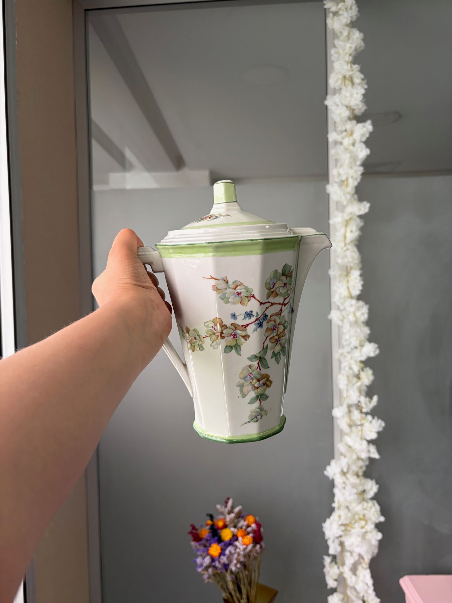 SERVICE À CAFÉ VINTAGE | LISERÉ VERT & FLEURS DE POMMIER