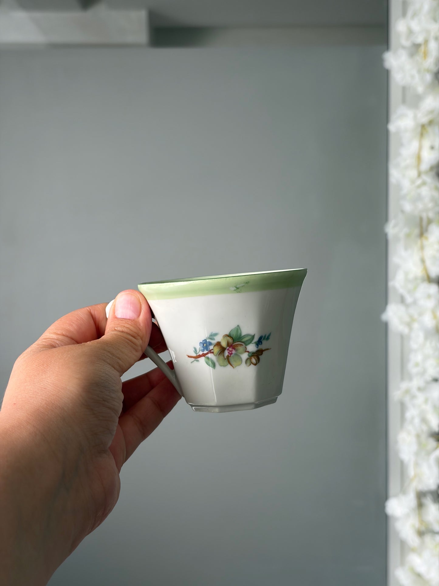 SERVICE À CAFÉ VINTAGE | LISERÉ VERT & FLEURS DE POMMIER