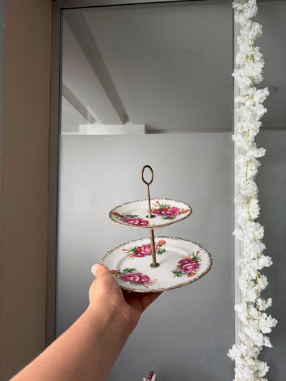 PRÉSENTOIR 2 ÉTAGES VINTAGE | ROSES POURPRES 🌸🍰
