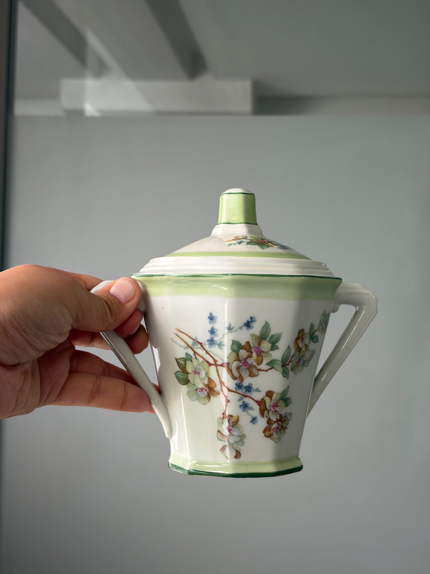 SERVICE À CAFÉ VINTAGE | LISERÉ VERT & FLEURS DE POMMIER