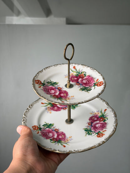 PRÉSENTOIR 2 ÉTAGES VINTAGE | ROSES POURPRES 🌸🍰