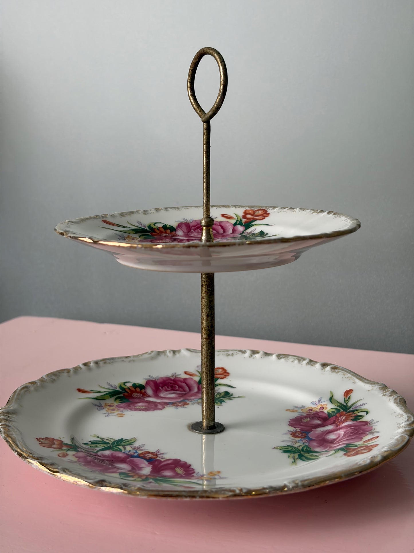 PRÉSENTOIR 2 ÉTAGES VINTAGE | ROSES POURPRES 🌸🍰