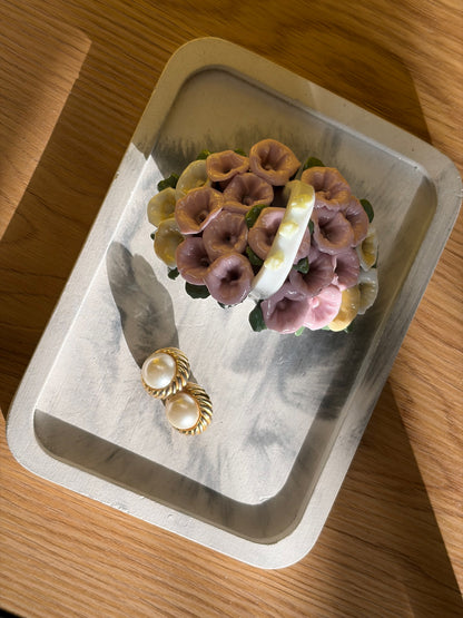 BIBELOT VINTAGE | PANIER FLEURI EN PORCELAINE