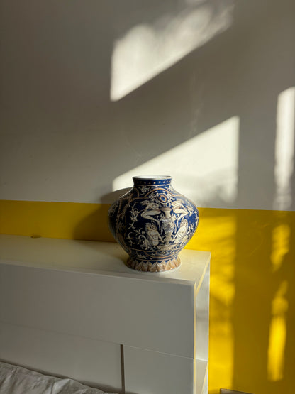 VASE AMPHORE VINTAGE | SCÈNE MYTHOLOGIQUE BLEUE 🏺💙
