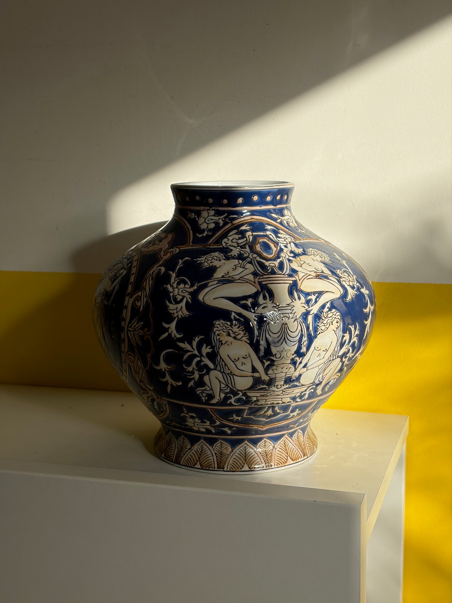 VASE AMPHORE VINTAGE | SCÈNE MYTHOLOGIQUE BLEUE 🏺💙