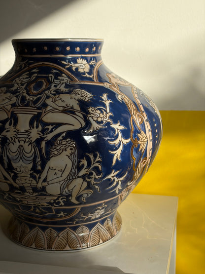 VASE AMPHORE VINTAGE | SCÈNE MYTHOLOGIQUE BLEUE 🏺💙