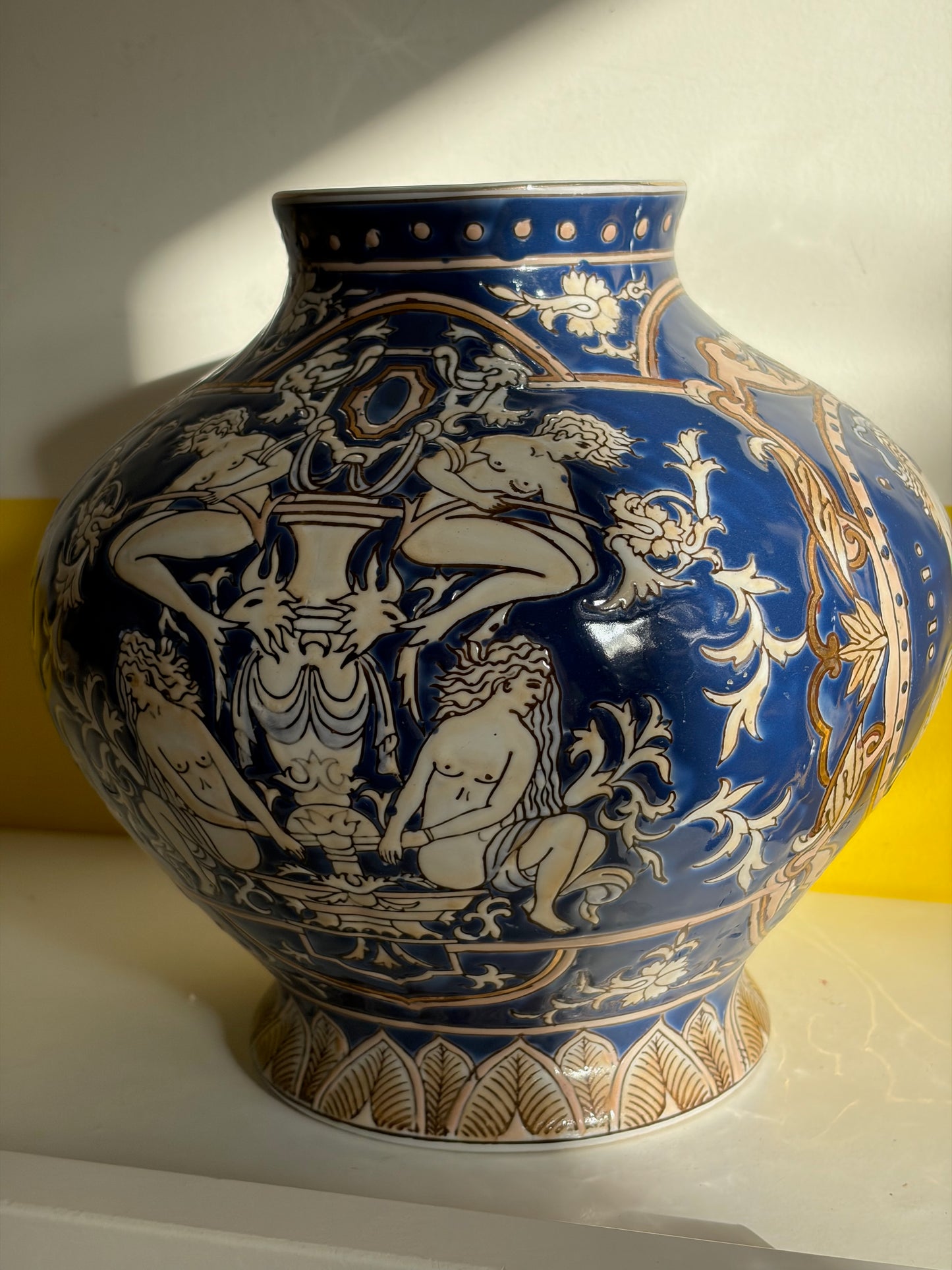 VASE AMPHORE VINTAGE | SCÈNE MYTHOLOGIQUE BLEUE 🏺💙