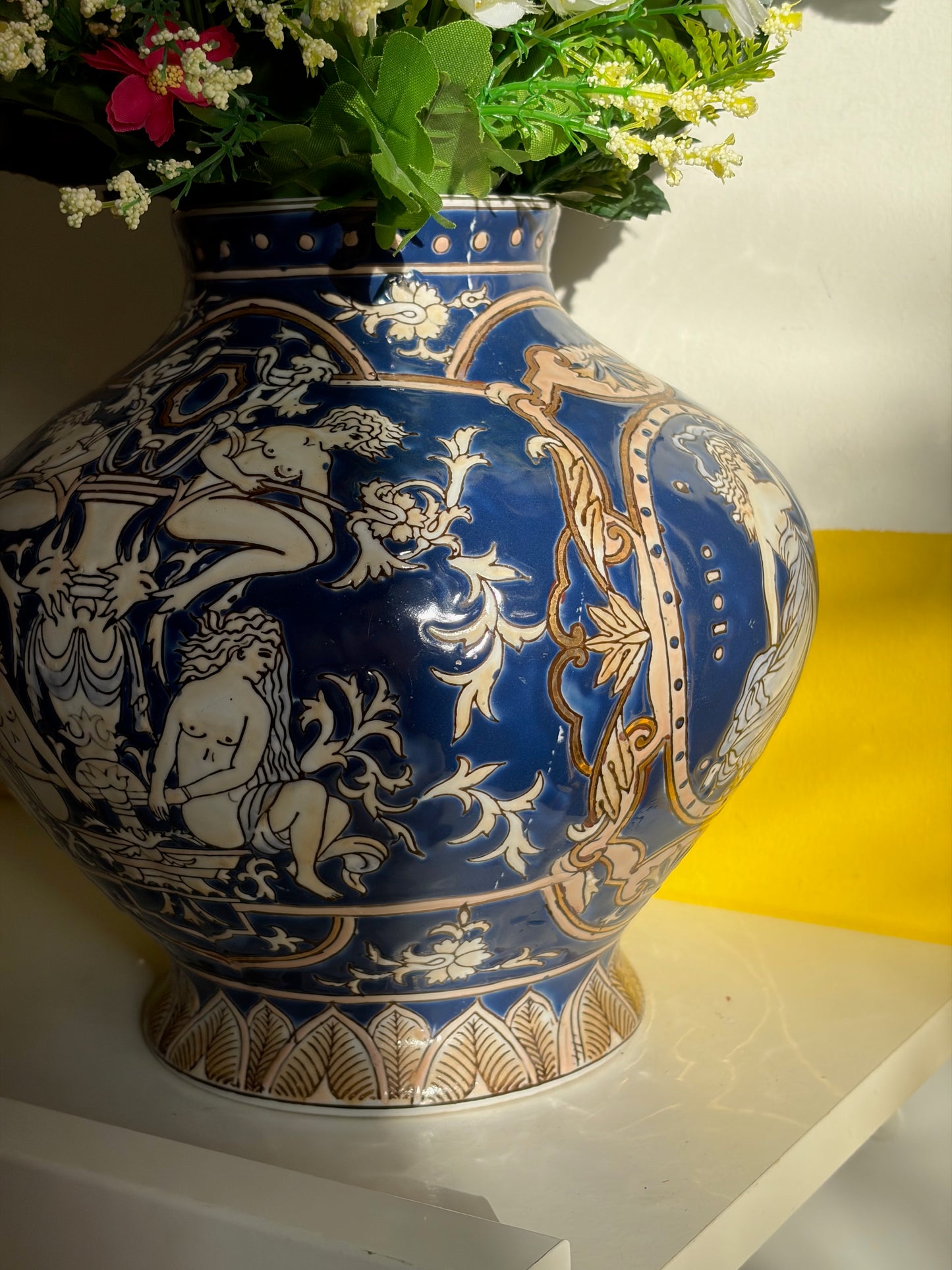 VASE AMPHORE VINTAGE | SCÈNE MYTHOLOGIQUE BLEUE 🏺💙