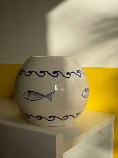 VASE VINTAGE ROND | POISSONS & VAGUES BLEUES 🌊